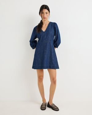 Oliver Bonas Dark Denim Hot Fix V-neck Midi Dress, Size 10 - Blue