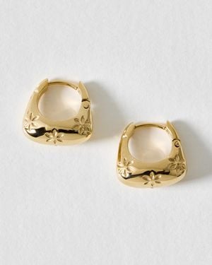 Oliver Bonas Frida Tone Waterproof Flower Etched Hoop Earrings - Metallic