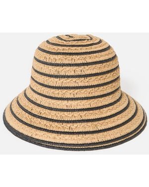 Oliver Bonas Brown & Black Striped Straw Bucket Hat - Natural