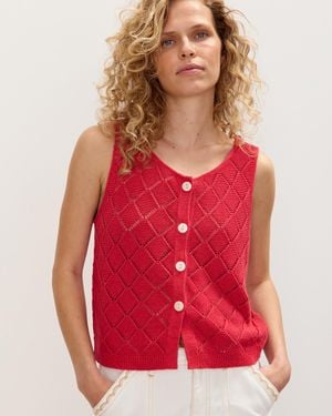 Oliver Bonas Diamond Stitch Button Up Knitted Vest, Size 6 - Red