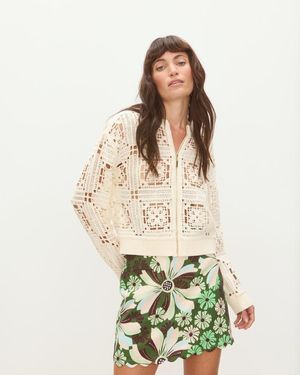 Oliver Bonas Ivory Crochet Square Zip Up Cardigan - Natural