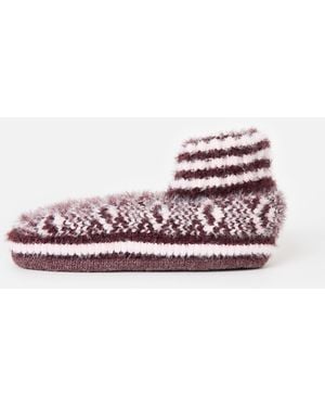 Oliver Bonas Brown & Light Pink Fluffy Slipper Boots