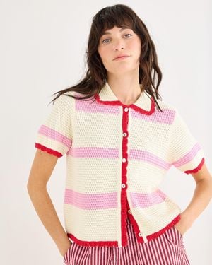 Oliver Bonas & Ecru Striped Knitted Shirt, Size 10 - Red