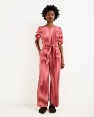 Oliver Bonas Red & Cream Striped Tie Waist Jumpsuit, Size 12