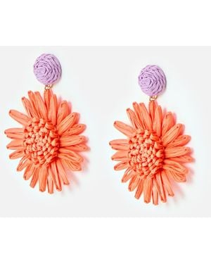 Oliver Bonas Willa Raffia Orange & Purple Flower Earrings - Red