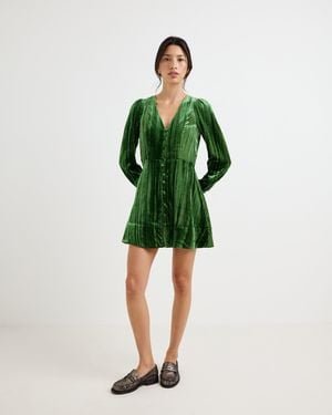 Oliver Bonas Velvet V-neck Long Sleeve Mini Dress, Size 16 - Green