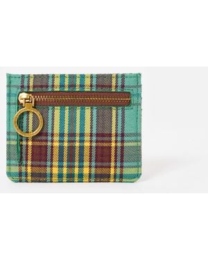 Oliver Bonas Mena Green & Brown Checked Zipped Card Holder - White