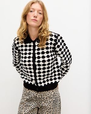 Oliver Bonas Monochrome Scalloped Collared Knitted Cardigan, Size Xs - Black