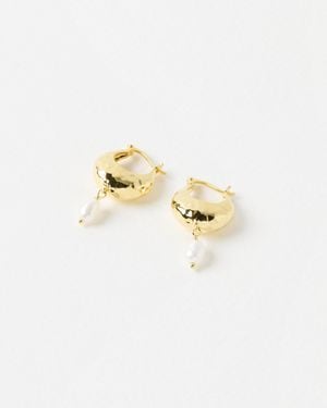 Oliver Bonas Penelope Hammered Pearl Drop Earrings - White