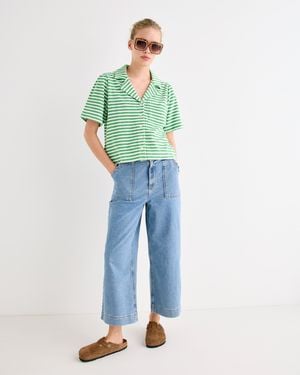 Oliver Bonas Denim Scalloped Pocket Cropped Wide Leg Jeans, Size 10 - Blue