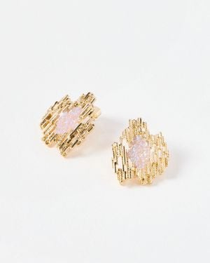 Oliver Bonas Hale Pink Stone Gold Tone Statement Stud Earrings - White