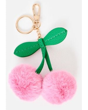 Oliver Bonas Cherry Faux Fur Keyring - Pink