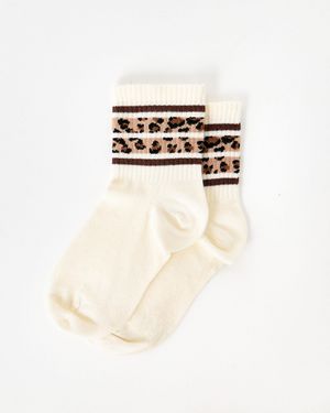 Oliver Bonas Leopard Print Striped Sporty Ankle Socks - Natural