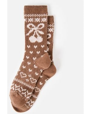 Oliver Bonas & Cream Cherry Cosy Socks - Natural