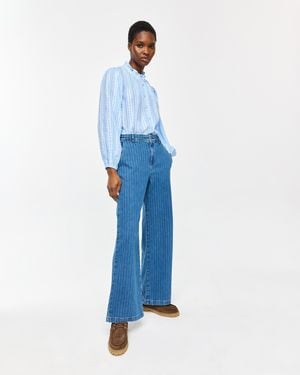 Oliver Bonas Dark Denim Striped Wide Leg Jeans, Size 6 - Blue