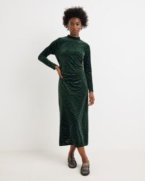 Oliver Bonas Zebra Print Velvet Long Sleeve Midi Dress, Size 4 - Green