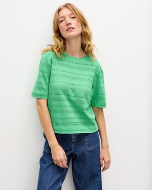 Oliver Bonas Pointelle Striped T-shirt, Size 6 - Green