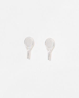 Oliver Bonas Aryna Tennis Racket Stud Earrings - White