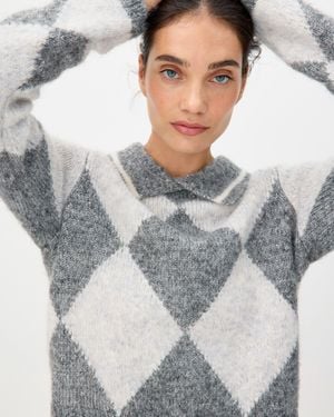 Oliver Bonas Diamond Sequin Collared Knitted Jumper, Size 6 - Grey