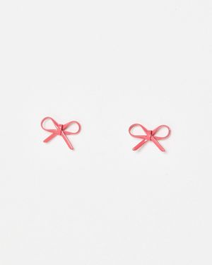 Oliver Bonas Poppy Coral Pink Ribbon Bow Earrings