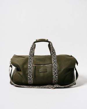 Oliver Bonas Hattie Khaki Green Leopard Weekend Bag