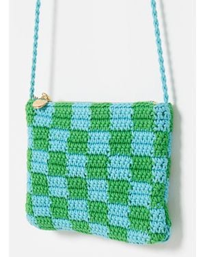 Oliver Bonas Blue & Chequerboard Crochet Crossbody Bag - Green