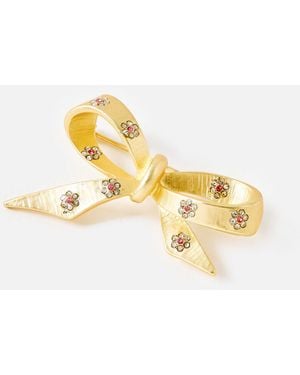 Oliver Bonas Holland Stone Flower Detail Bow Brooch - Metallic