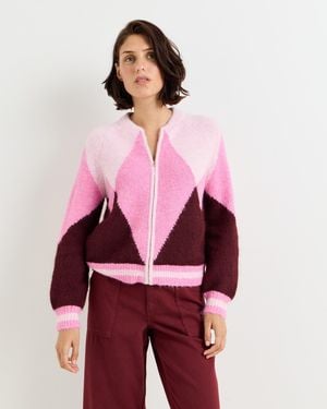 Oliver Bonas Geometric Zip Up Knitted Bomber Jacket, Size 10 - Red