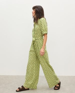 Oliver Bonas & Yellow Sunburst Print Tie Waist Jumpsuit, Size 6 - Green