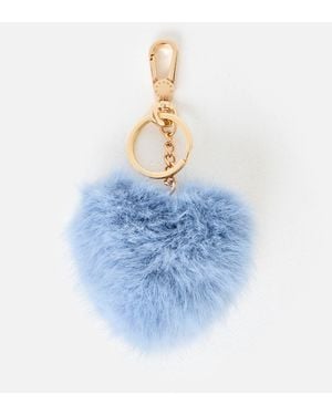 Oliver Bonas Heart Faux Fur Keyring - Blue