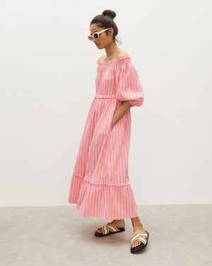 Oliver Bonas & Pink Striped Bardot Midi Dress, Size 6