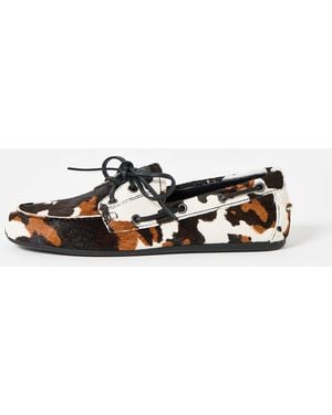 Bibi Lou Tana Cow Print Leather Boat Shoes, Size Uk 3 - White