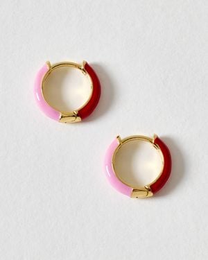 Oliver Bonas Emma & Red Enamel Inlay Huggie Hoop Earrings - White