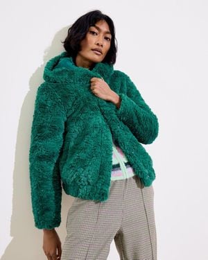 Oliver Bonas Fluffy Faux Fur Hooded Jacket, Size 6 - Green