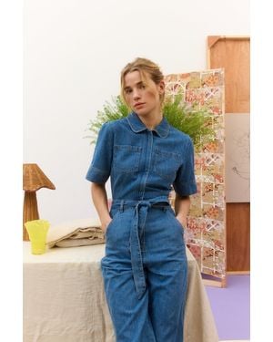 Oliver Bonas Denim Zip Up Short Sleeve Jumpsuit, Size 10 - Blue