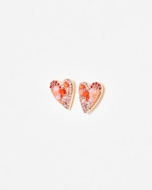 Oliver Bonas Becca Red Stone Cluster Statement Heart Earrings - White
