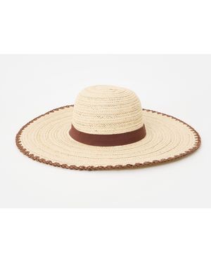 Oliver Bonas Natural & Brown Whipstitch Edge Floppy Straw Hat