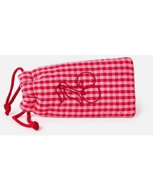 Oliver Bonas Red & Gingham Cherry Embroidered Glasses Case
