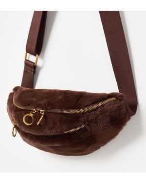 Oliver Bonas Lexi Chocolate Faux Fur Double Zip Belt Bag - Brown