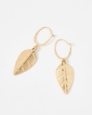 Oliver Bonas Avalyn Tone Etched Leaf Drop Earrings - White