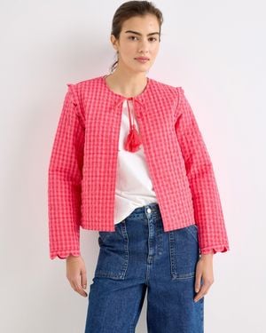 Oliver Bonas Gingham Scalloped Quilted Jacket, Size 10 - Red