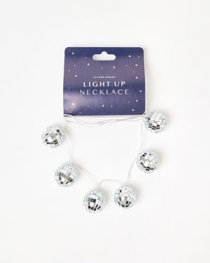 Oliver Bonas Silver Disco Ball Light Up Necklace - Blue