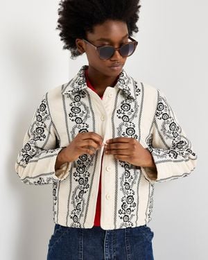 Oliver Bonas Cream & Black Floral Quilted Jacket, Size 10 - Grey