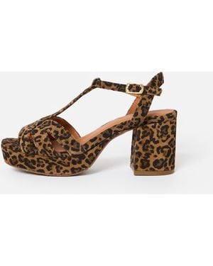 Esska Charlie Leopard Print Heeled Sandals, Size Uk 3 - Brown