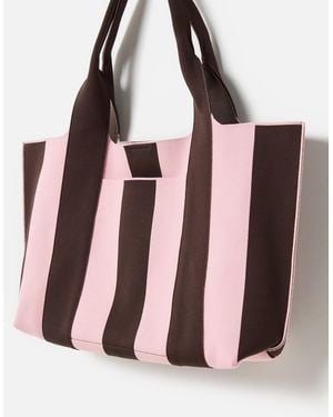 Oliver Bonas Chocolate Brown & Pink Striped Knitted Tote Bag - Multicolour