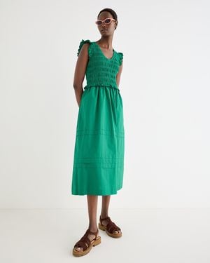 Oliver Bonas Shirred Bodice V-neck Sleeveless Cotton Midi Dress, Size 10 - Green