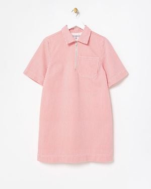 Oliver Bonas & White Striped Denim Half Zip Mini Dress, Size 6 - Pink