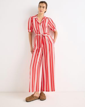 Oliver Bonas & Green Striped Short Sleeve Tie Waist Jumpsuit, Size 10 - Red