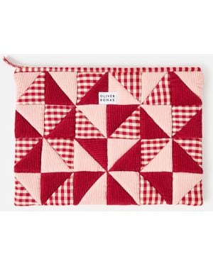 Oliver Bonas Emily & Pink Patchwork Corduroy Laptop Case - Red
