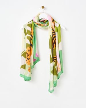 Oliver Bonas Green Tiger In The Garden Lightweight Scarf - White